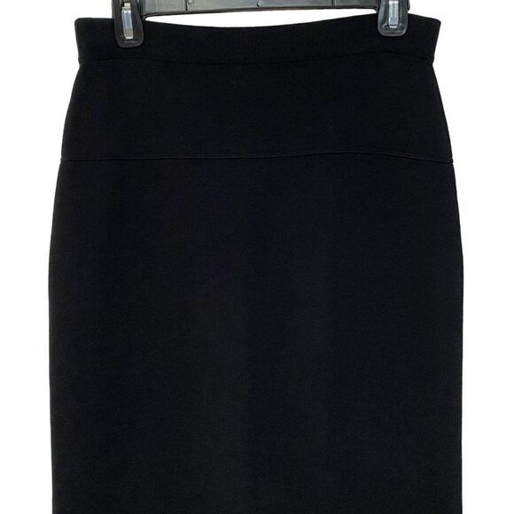 Carmen Marc Valvo Black Midi Skirt Rayon Knit Pull-On 11" Side Vent Sz Small - Picture 3 of 3
